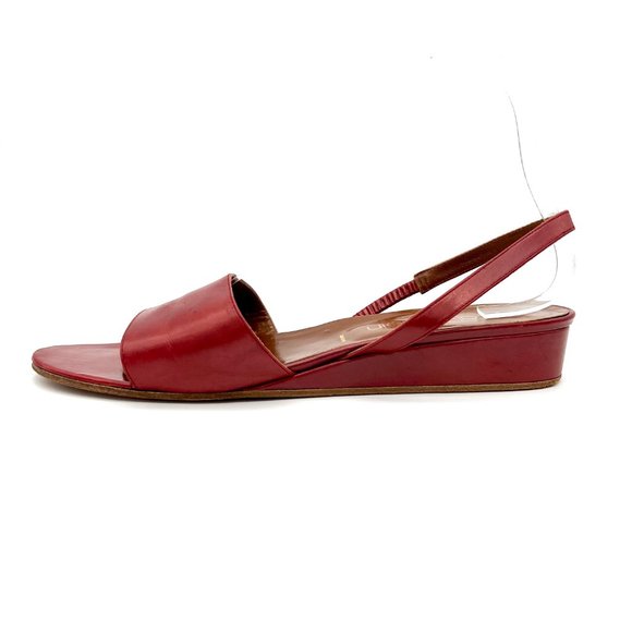 Vintage Y2k 90s Super Model Soft Leather Calvin Klein Red Sandal Wedge Heel 9.5 - Picture 7 of 7